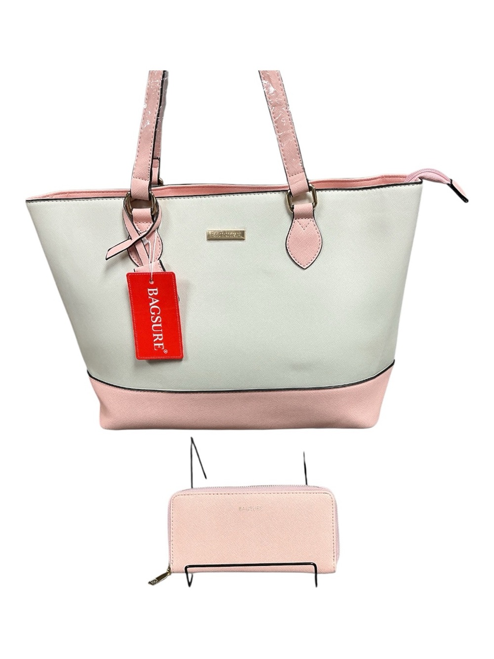 BAGSURE - NWT - Women’s Pink & Cream Tote with Matching Wallet